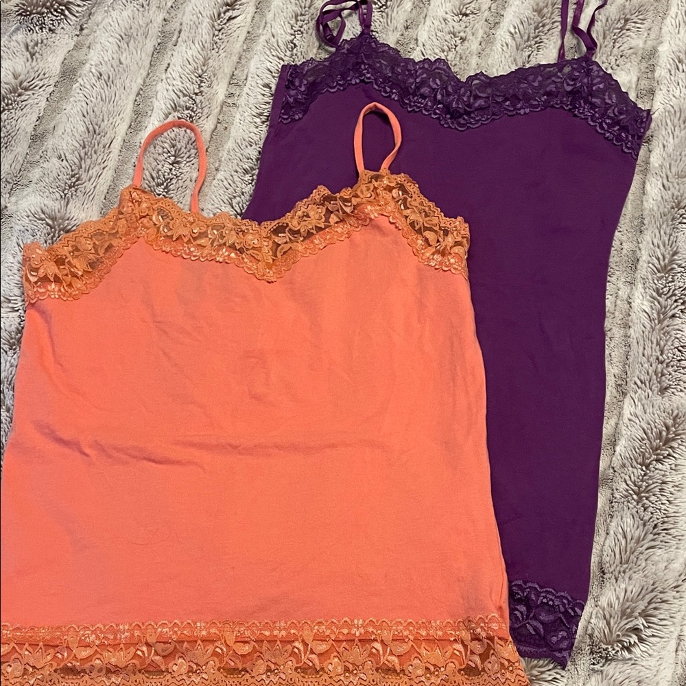 2 y2k lace tank tops purple & coral